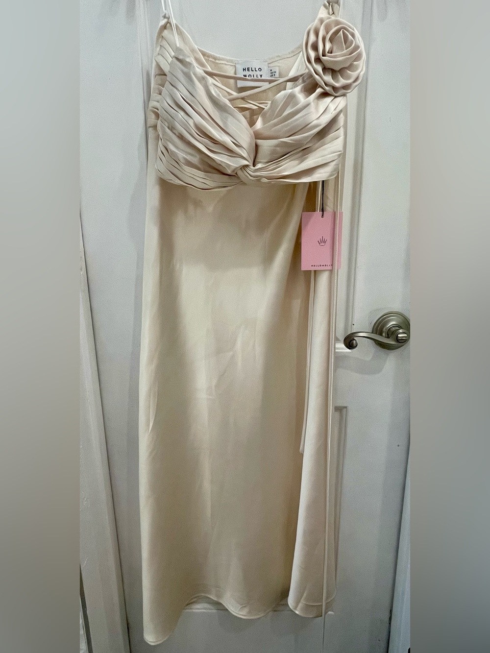 Hello Molly Cream One-Shoulder Rosette Maxi Dress